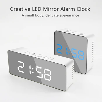 LED Mirror Digital Alarm Clock Night Lights Thermometer Wall Clocks Lamp Square Rectangle Multi-function Table Watch USB/AAA