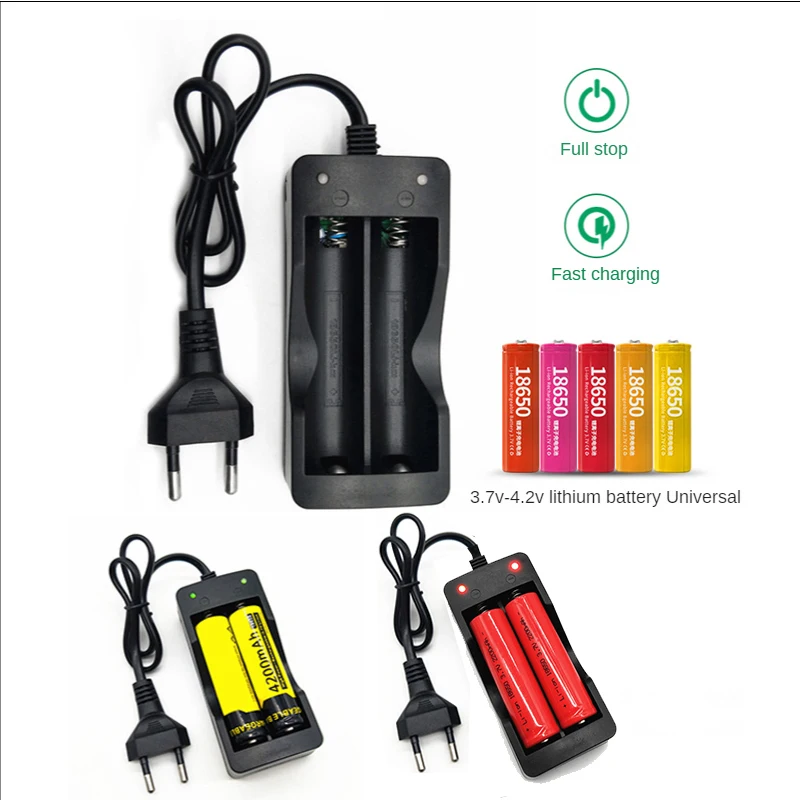 

18650 Battery Charger US/EU Plug 2 Slots Smart Charging Safety Fast Charge 18650 Li-ion Rechargeable Battery Charger