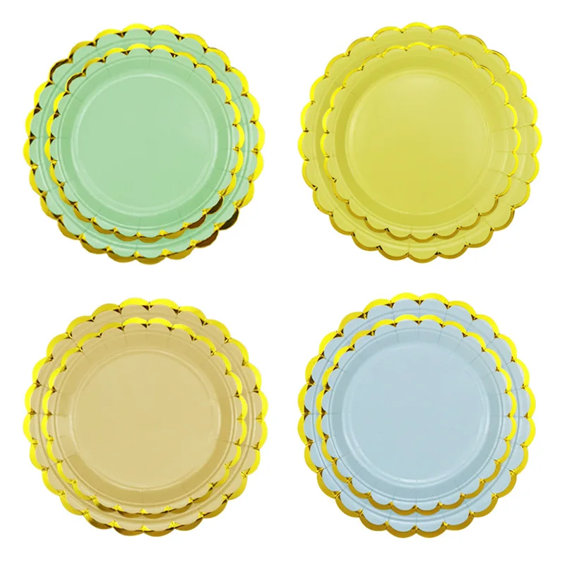 

Disposable Bronzing Lace Tableware 4 Color Styles Dessert Plates Cups Birthday Party Wedding Picnic Supplies Kids Favor