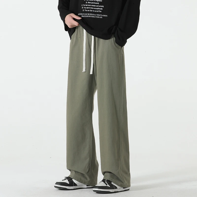 

Мужские мешковатые брюки из 100% хлопка с широкими штанинами, модная Корейская уличная одежда, повседневные брюки с эластичным поясом и кулиской, брюки ArmyGreen, черный, хаки