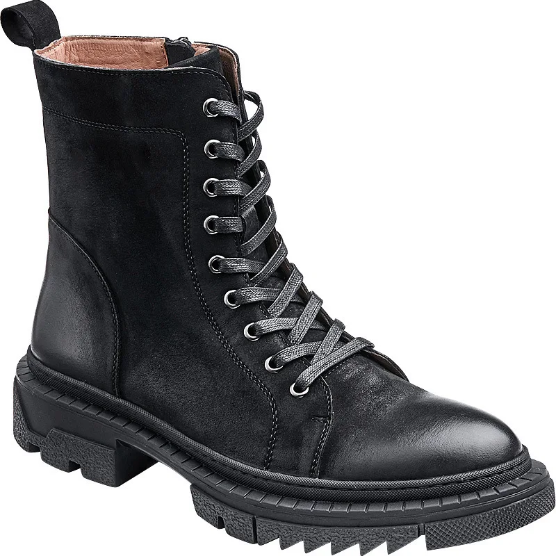 

Mens military boots men combat boots chelsea boots men High Quality Genuine Leather autumn winter British retro cowhide zipper