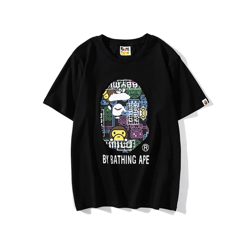 

BAPE cotton T-shirt men's color digital cartoon printing loose round neck T-shirt fashion trend couple short sleeves
