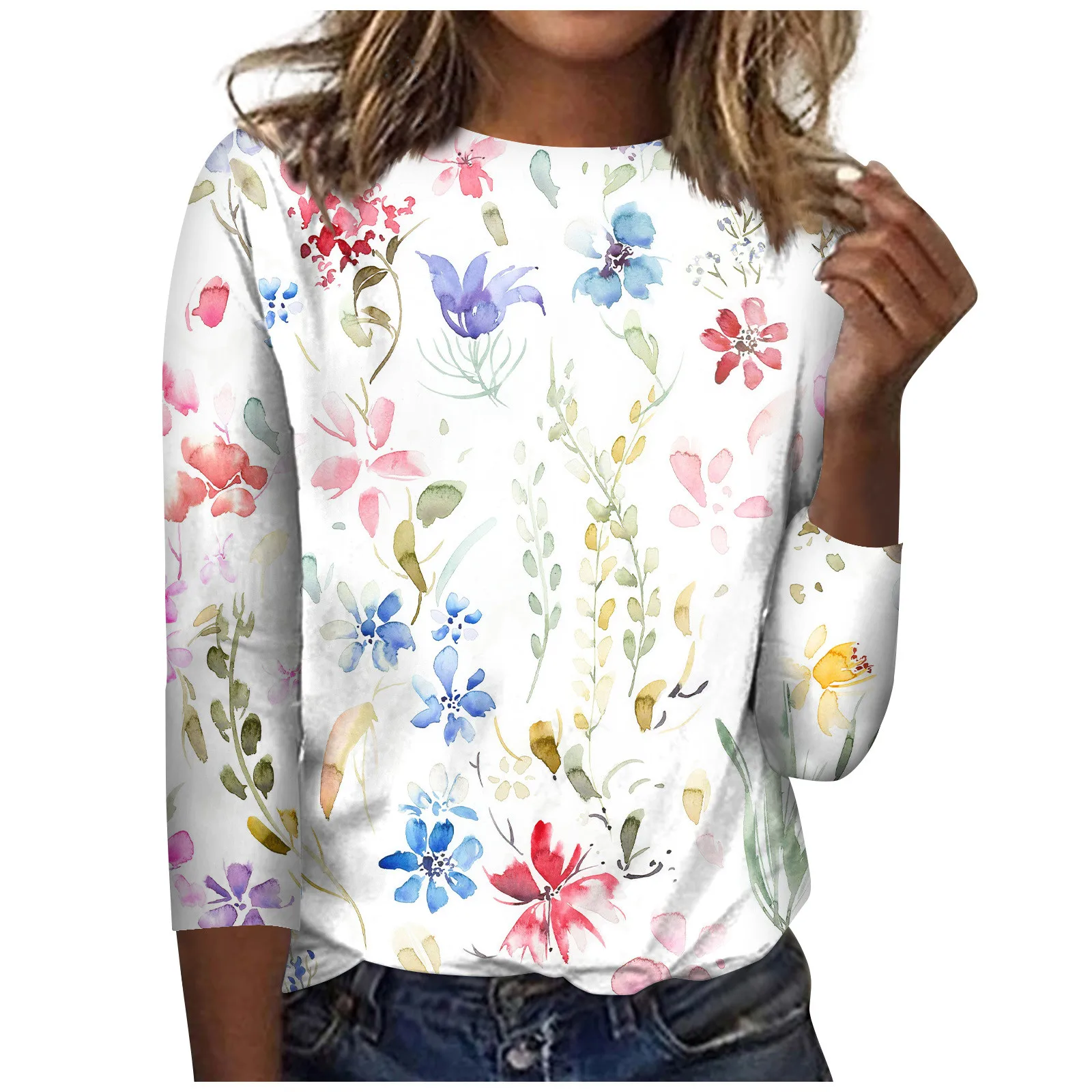 

Fashion Women'S Round Neck Three-Quarter Sleeve Casual Printed Top Fashion Woman Blouse 2023 T Shirt For Women New T-Shirts