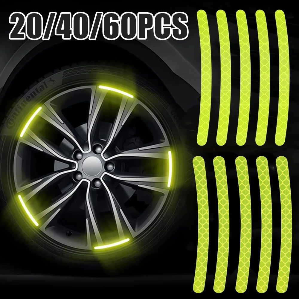 

20/40/60Pcs Car Wheel Hub Reflective Warning Sticker Universal Motorcycle Bicycle Wheel Night Driving Safety Luminous Tape