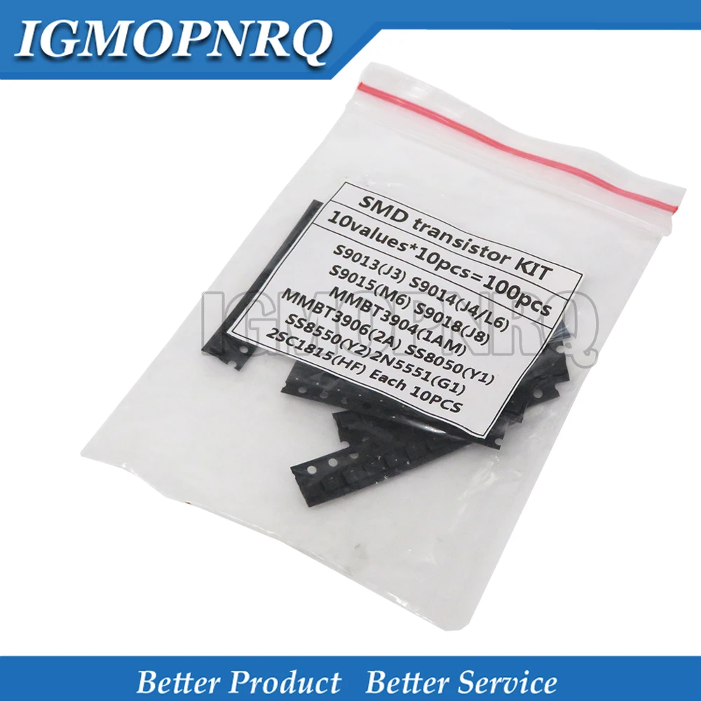 

10kinds X10pcs=100pcs SOT-23 SMD transistor KIT S9013 S9014 S9015 S9018 MMBT3904 MMBT3906 SS8050 SS8550 2N5551 2SC1815