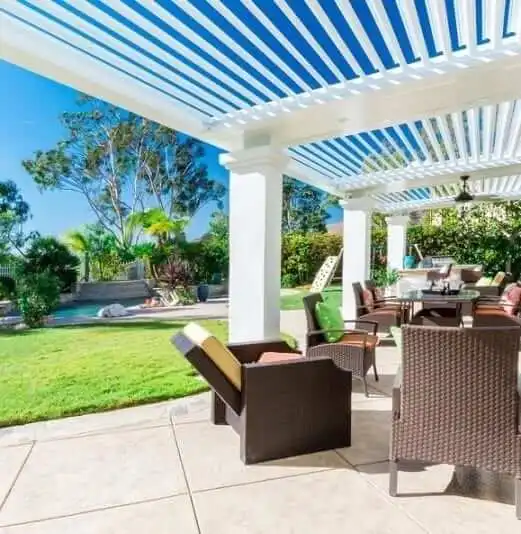 

Garden Louver with Retractable Awning Sunshade Canopy Metal Outdoor Pergola Aluminium Gazebos Space PVC