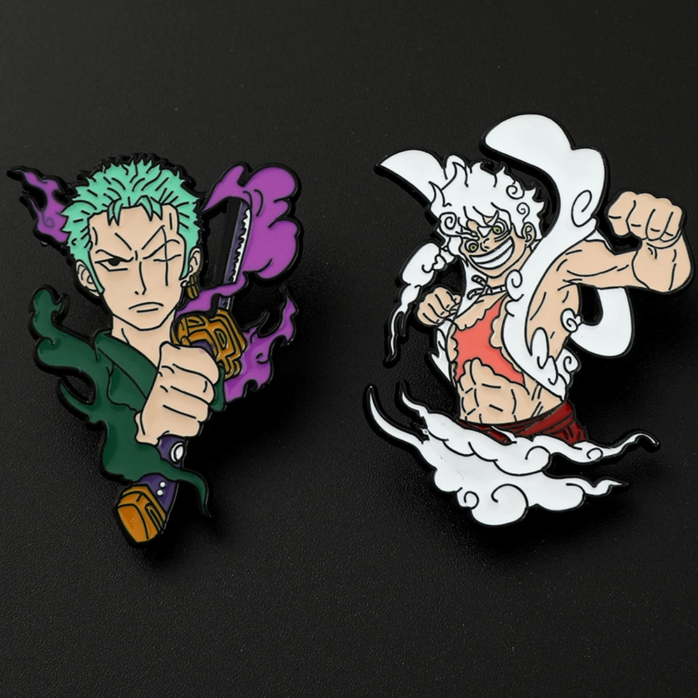 

Hot Anime ONE PIECE Metal Enamel Brooch Cartoon Roronoa Zoro Monkey D Luffy Lapel Pin for Men Backpack Ornament Toy Gifts