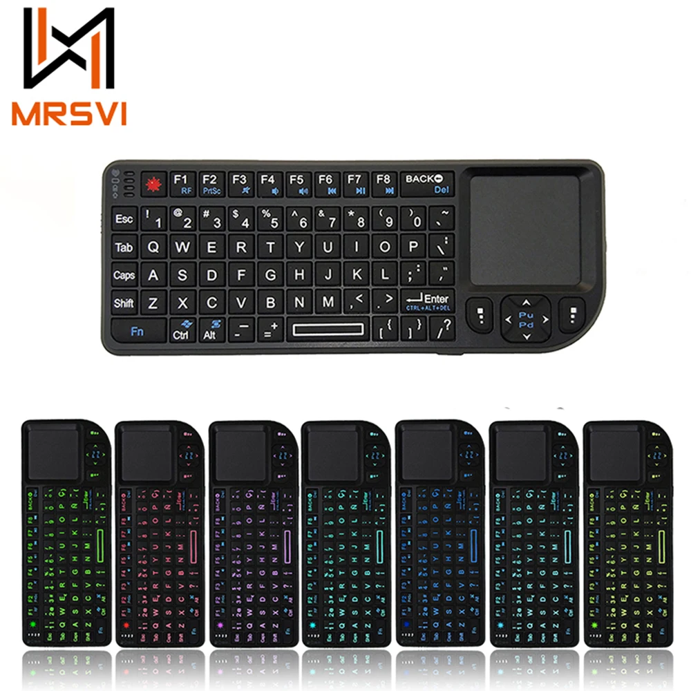 Беспроводная клавиатура MRVSI Mini 2,4G RF, испанская, французская, русская, английская клавиатура, подсветка, тачпад, мышь для ноутбука, приставки Smart Tv