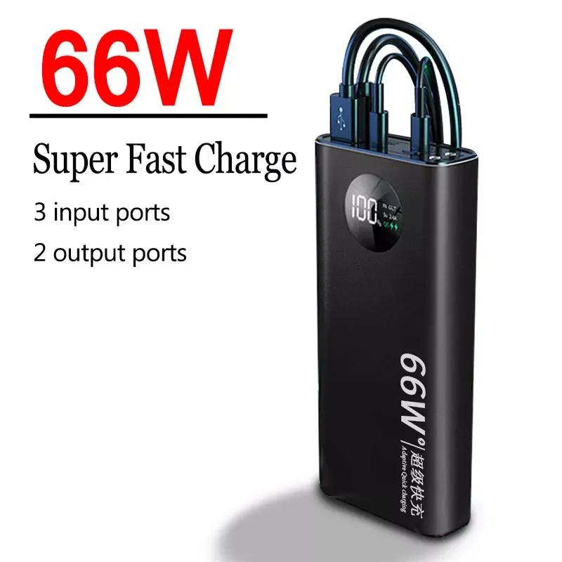 

2023New Super Fast Charge Power Bank Portable 50000mAh Charger 66W 2USB Digital Display External Battery Flashlight for iphone X