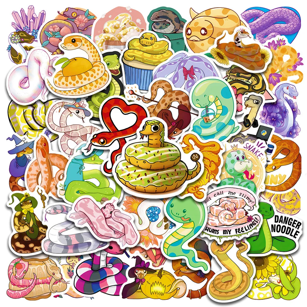 

50 Pcs cartoon snake graffiti stickers helmet DIY stickers water cup waterproof stickers