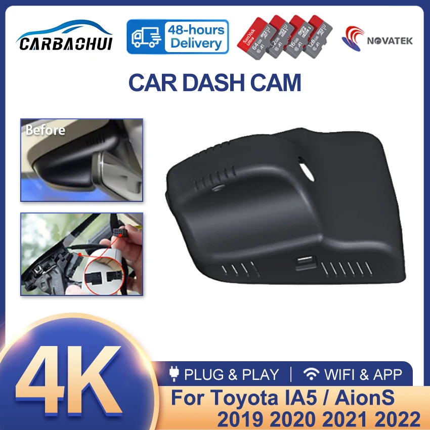 4K Car DVR Plug and play Dash Cam Camera HD Night vision Video Recorder For Toyota IA5 / AionS 2019-2021 2022,Wireless DashCam