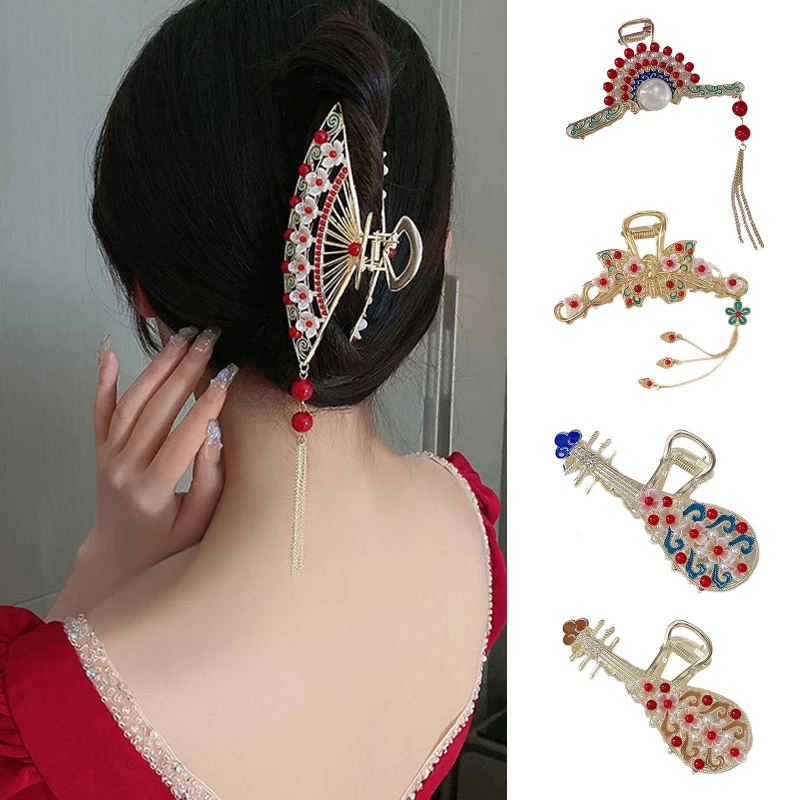 

Ponytail Claw Clip Jaw Clip Non Slip Chinese Hanfu Hair Claw Clip For Thick Hair Silver Color Shark Clip Women Headdress