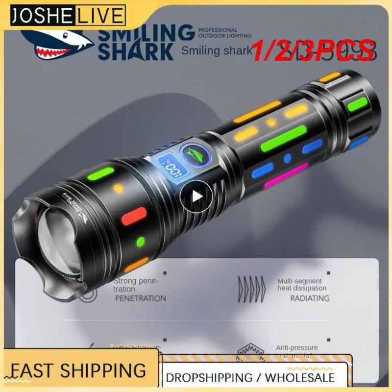

1/2/3PCS High Power Long Range LED Flashlight With Fluorescent Film Powerful Bright Tactical Display Rechargeable Battery