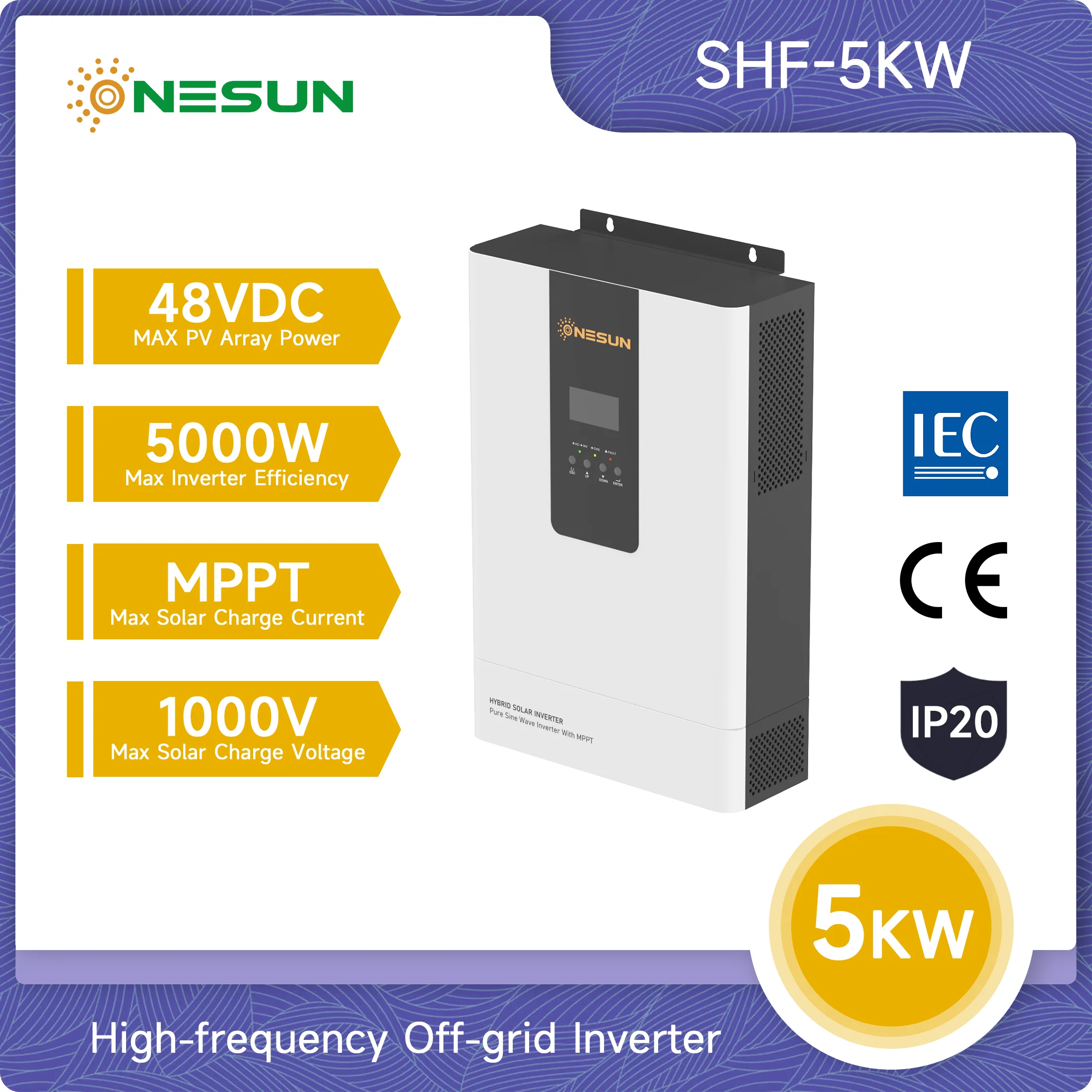 

High-frequency Inverter 5KW 48V DC TO 220V AC 100A MPPT Solar Charger With LCD Display Support Various Types Of Batteries