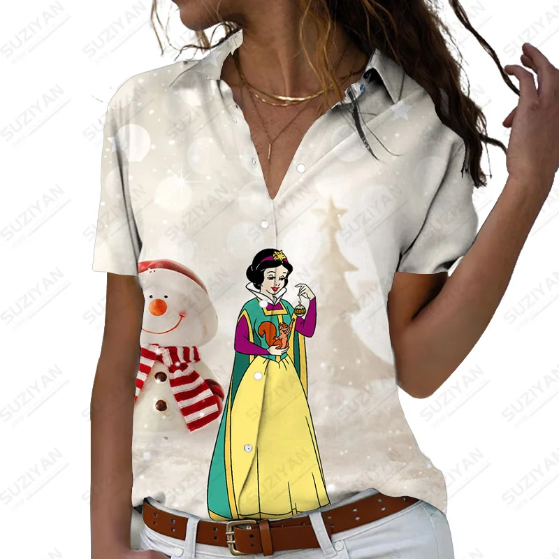

Christmas Women Turn Down Collar Mickey Mouse Printed Women'S Shirt Christmas Fashion New Lapel Casual Streetwear Shirts Tops