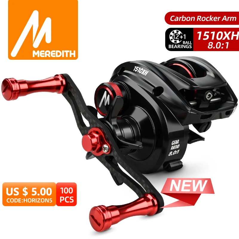 

MEREDITH Baitcasting Fishing Reel 8kg/18LB Drag 12+1 Ball Bearings 7.0:1/8.0:1 Gear Ratito Ultra Linght 157g Fishing Coil
