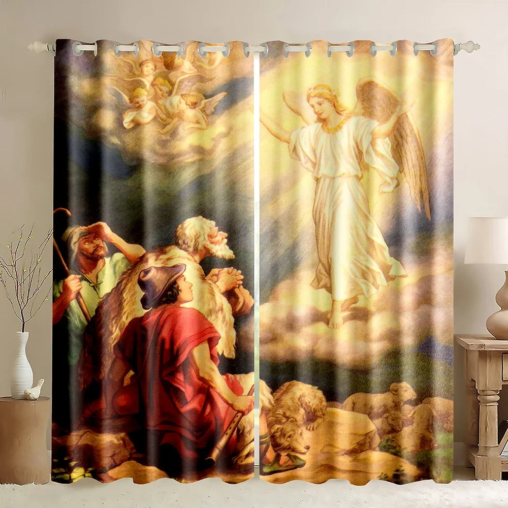 Ангел оконные шторы небо винтажная картина маслом стиль облако ангельский