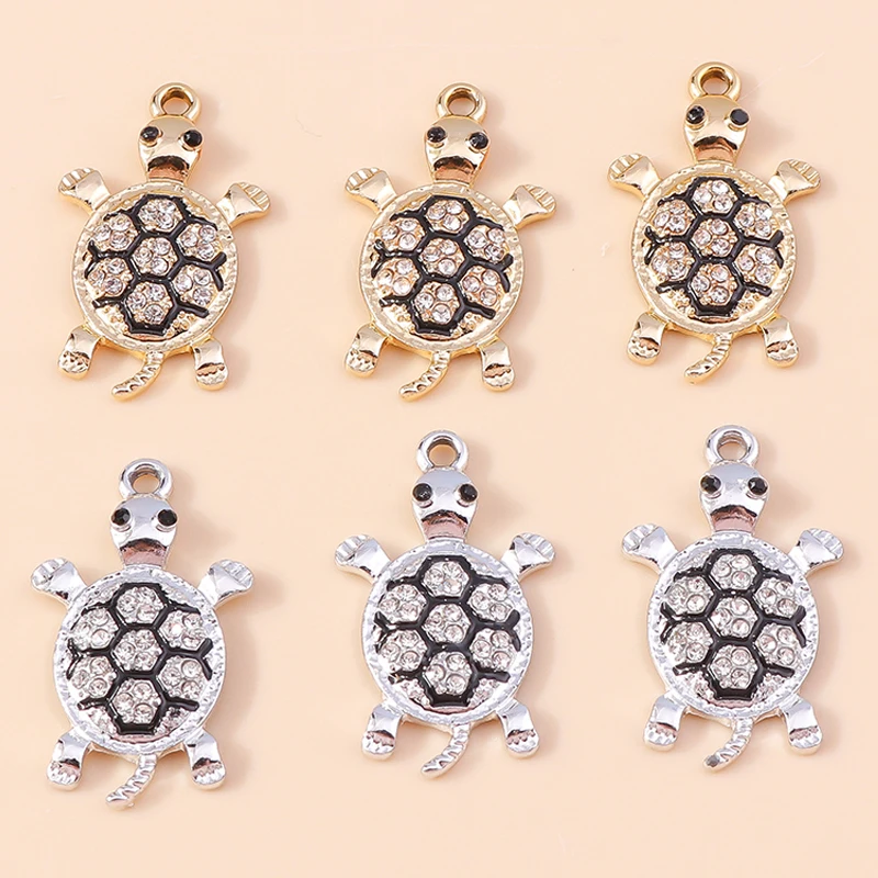 

10pcs Luxurious Gold Silver Plated Crystal Turtles Charm Tortoise Pendants for Bracelet Necklace Earring Handmade DIY Jewelry