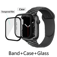 casestrapglass for apple watch band 45mm 41mm 44mm 40mm 42mm 38mm carbon fiber silicone bracelet iwatch series 3 4 5 6 7 cover