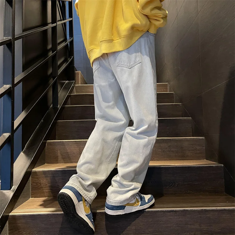 Brown White Black Baggy Jeans Men Fashion Retro Casual Straight Jeans Men Streetwear Korean Loose Denim Pants Mens Trousers