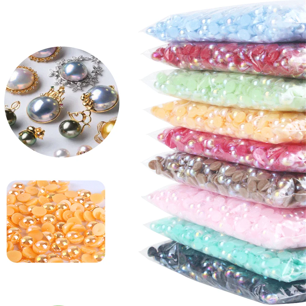 

Multi-size all colours AB Half Round Pearl Bead FlatBack Scrapbook Beads For Jewelry Making Craft Pearls Clothing Accessories