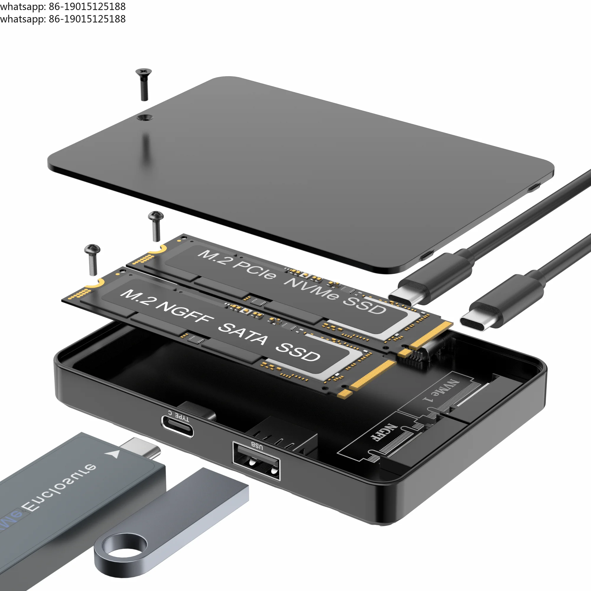 Фото Док-станция 4-в-1 USB3.2 Gen2 10 Гбит/с для M.2 NVMe SSD с двумя отсеками, поддержкой передачи данных до 8 ТБ, Plug and Play, для чтения данных №5