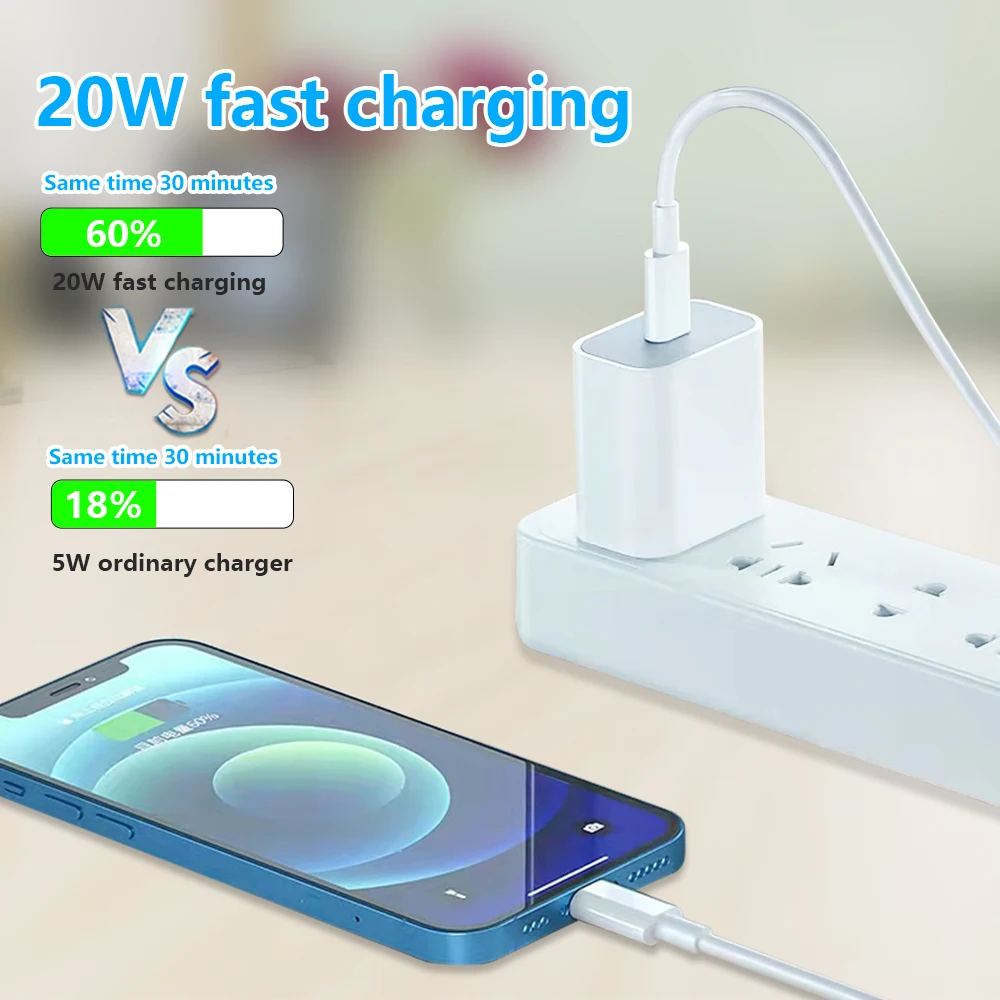 

20W PD Usb C Charger for Apple iPhone 13 12 Pro Max 11 Xs Xr Mini Fast Charger Type C QC 3.0 Quick Charging Cable Phone Charger