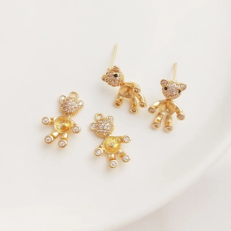 

1Pcs Bear Doll Pendant Inlaid Zircon Necklace Men and Women Personality Simple Charm DIY Jewelry Making Accessories Supplies