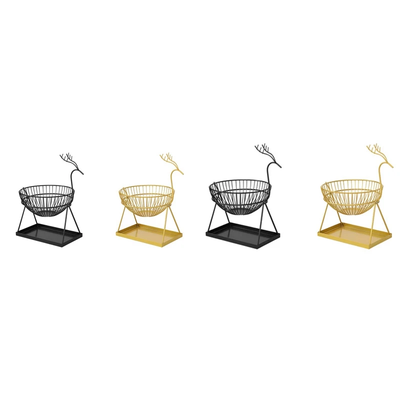 

New Elk Fruit Drain Basket Wrought Iron Double Layer Fruit Basket Nordic Creative Vegetable Storage Rack
