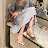 shoes woman spring summer 2022 pumps elegant strappy luxury brand high quality wedding bride pointed toe satin with diamonds
