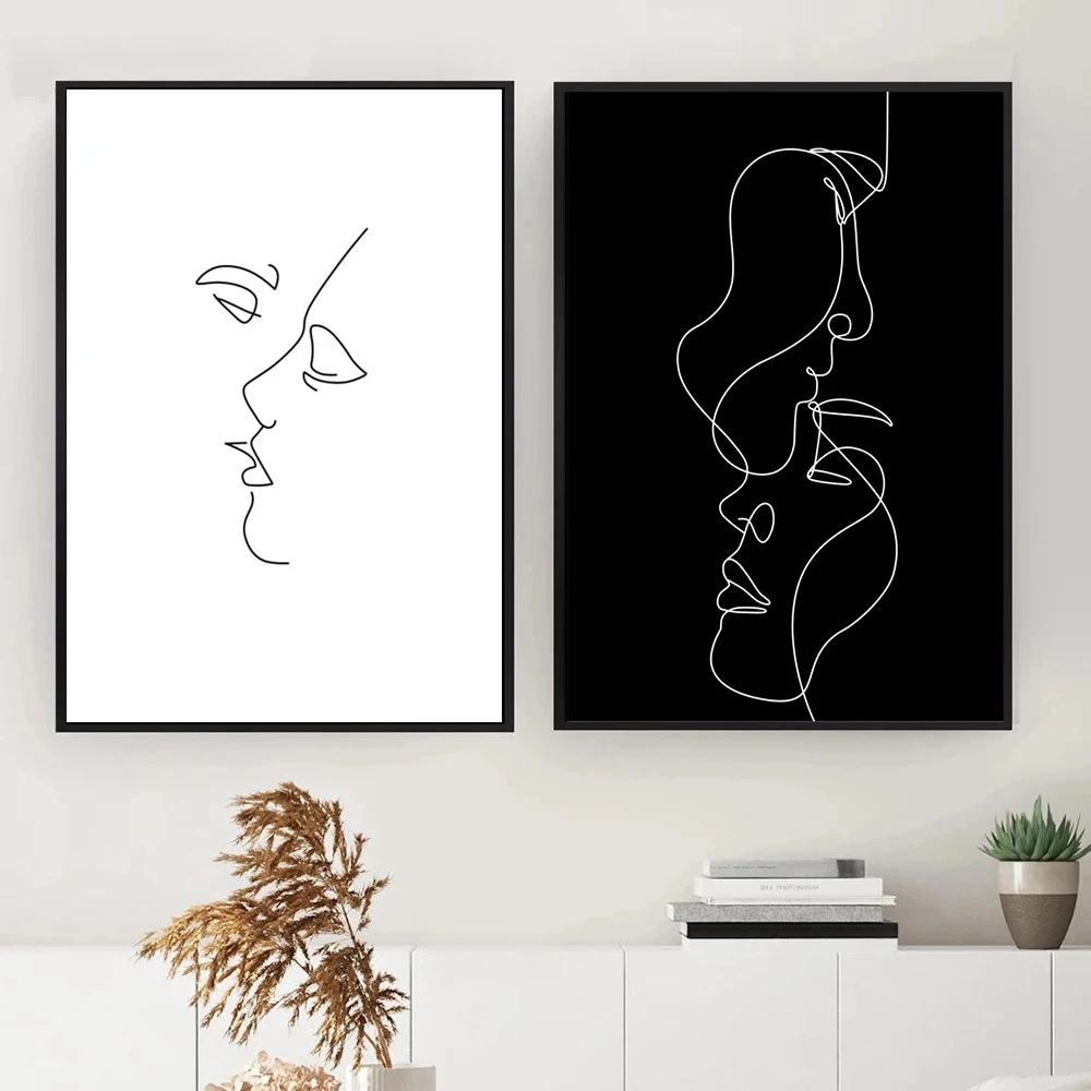 

Черно-белые настенные художественные плакаты с поцелуем для пары, рисунок «рука в руке» в форме сердца, Картина на холсте, домашнее украшени...