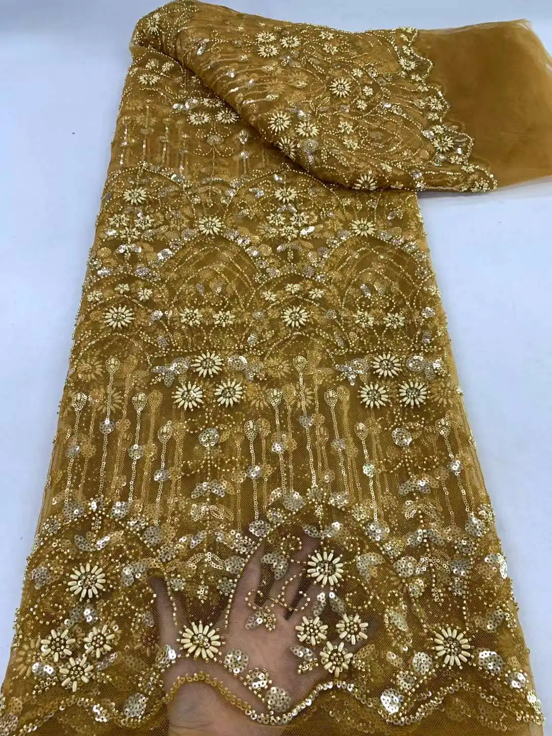 Brangdy 2024 Роскошная французская кружевная ткань ручной работы с бисером и вышивкой