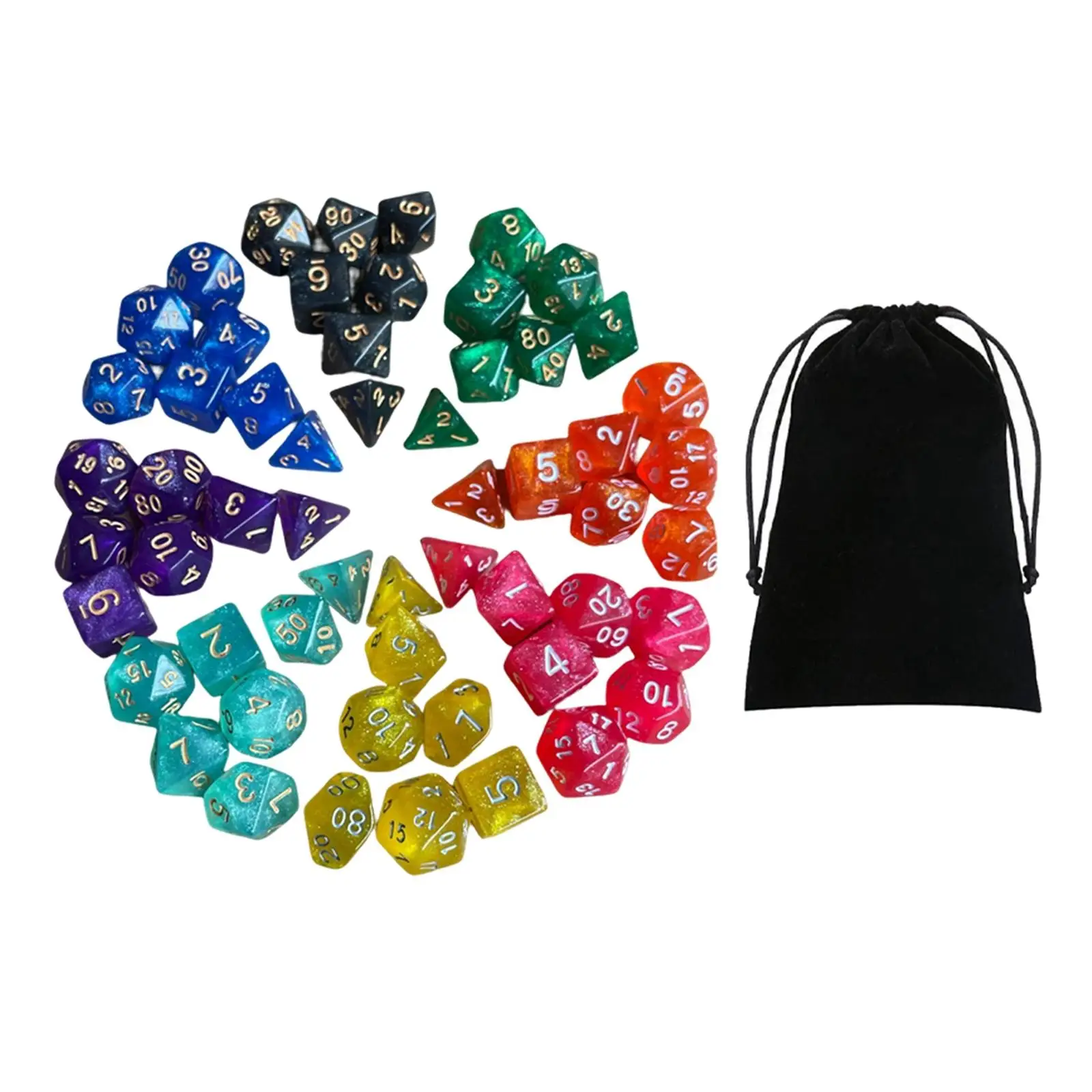 

56 Pieces Polyhedral Dices Entertainment Toy Math Teaching Engraved Game Dices for Beach Day Table Games