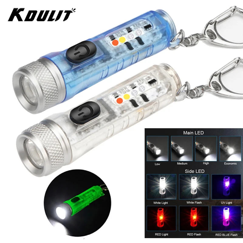 New Mini Keychain Flashlight TYPE-C Fast Charging Red, Blue And Purple Light Strong Magnetic Warning Lantern Self Defense Llight