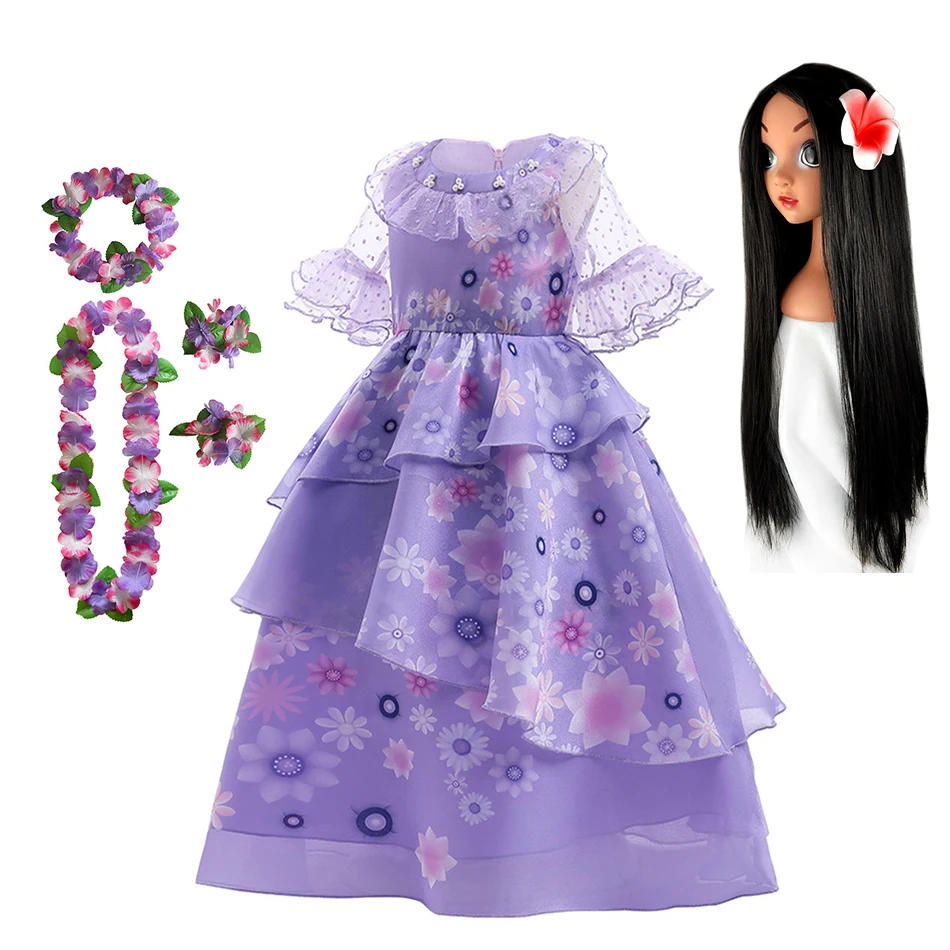 NEW Disney Encanto Isabela Madrigal Cosplay Costume Floral Girl Lotus Leaf Princess Dress Children Birthday Carnival Party |