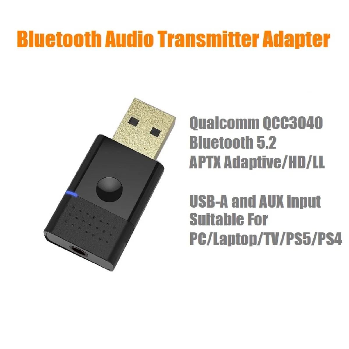Bluetooth 5 2 USB аудио передатчик адаптер беспроводной ключ aptX адаптивный/HD/LL и 3 мм Aux