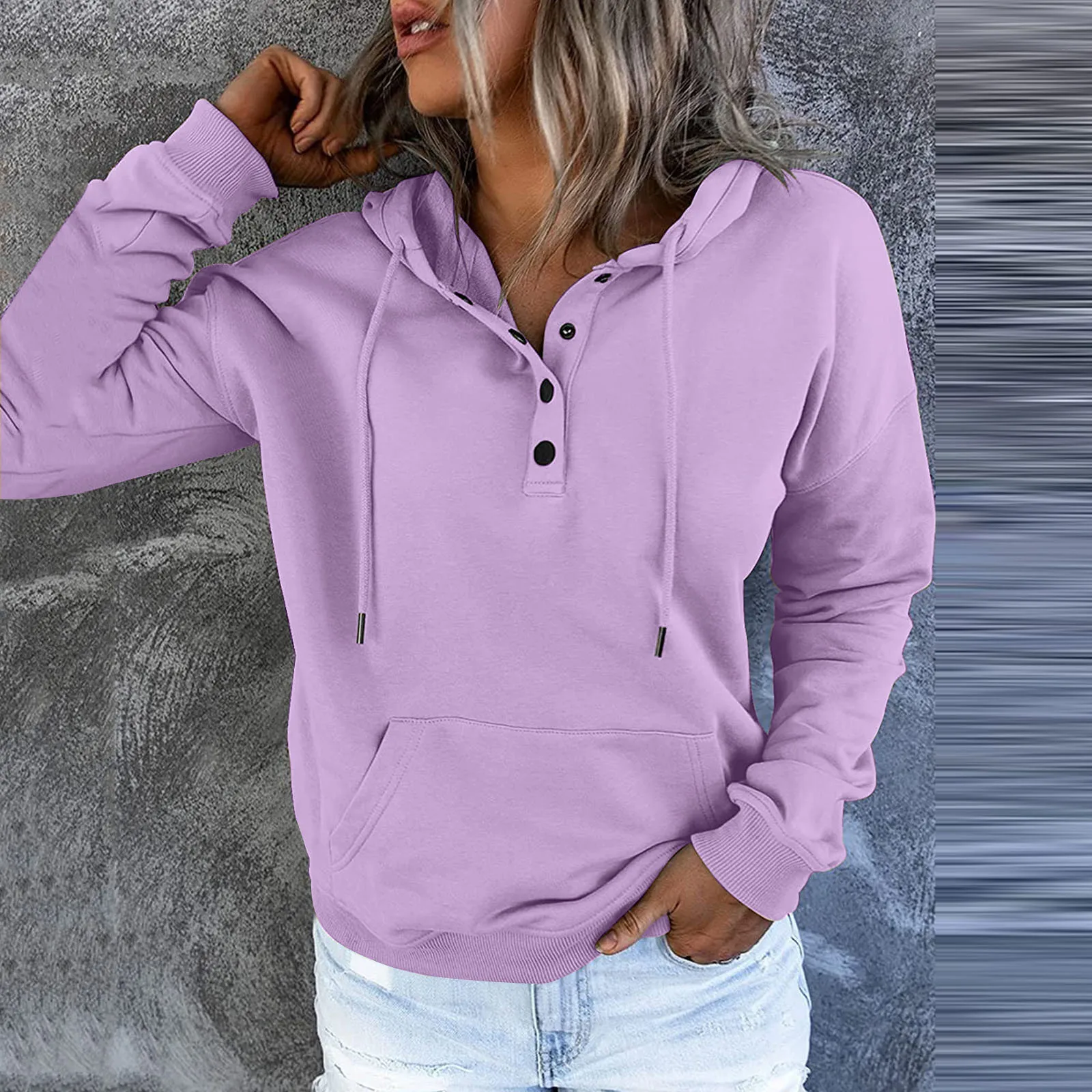 

Women's Hooded Sweatshirt Fashion Soild Color Top Shirt Long Sleeve Casual Buttoned Pullover Sweatshirt Fleece Autumn Hoodies