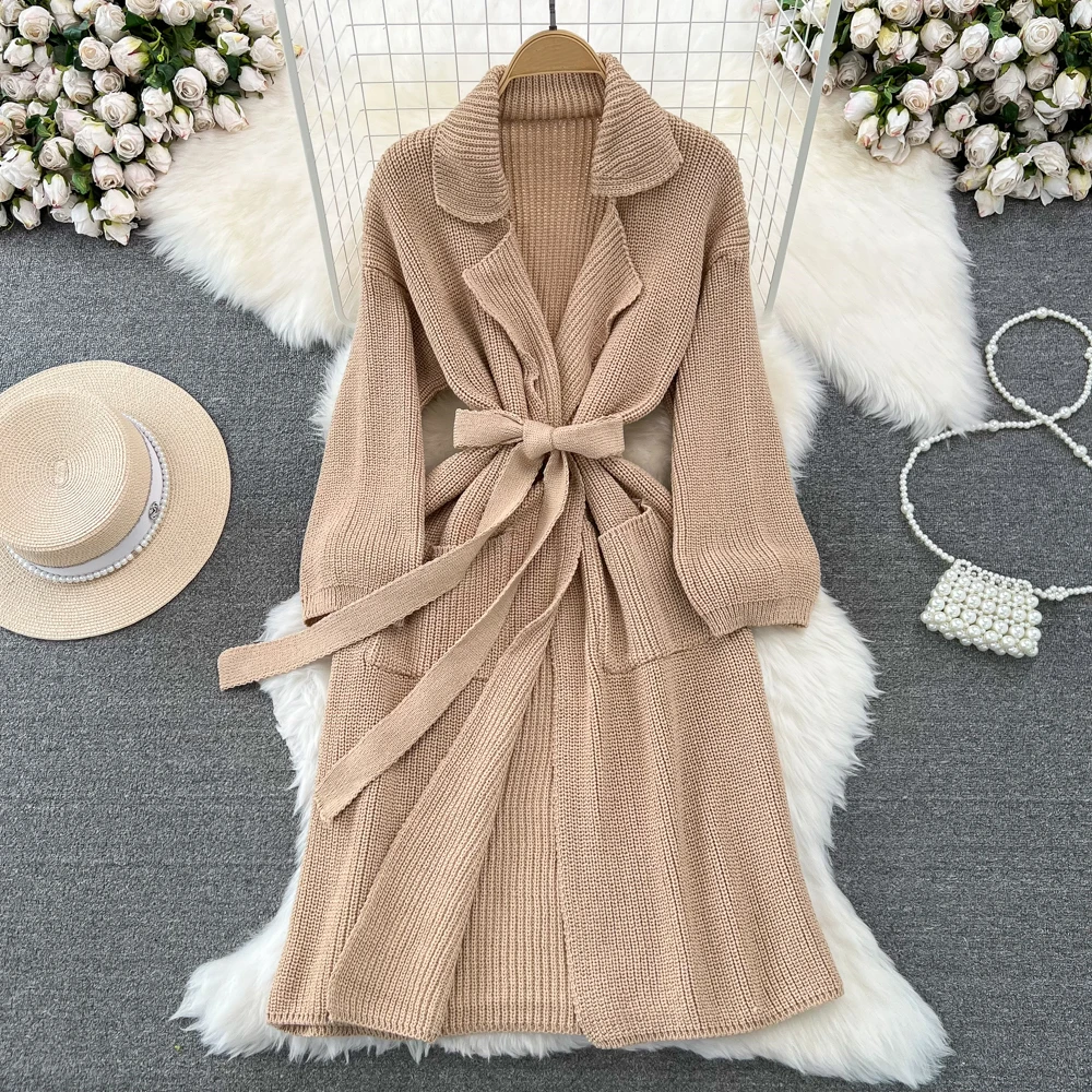 Женский вязаный кардиган Clothland свободный стильный длинный свитер с поясом и