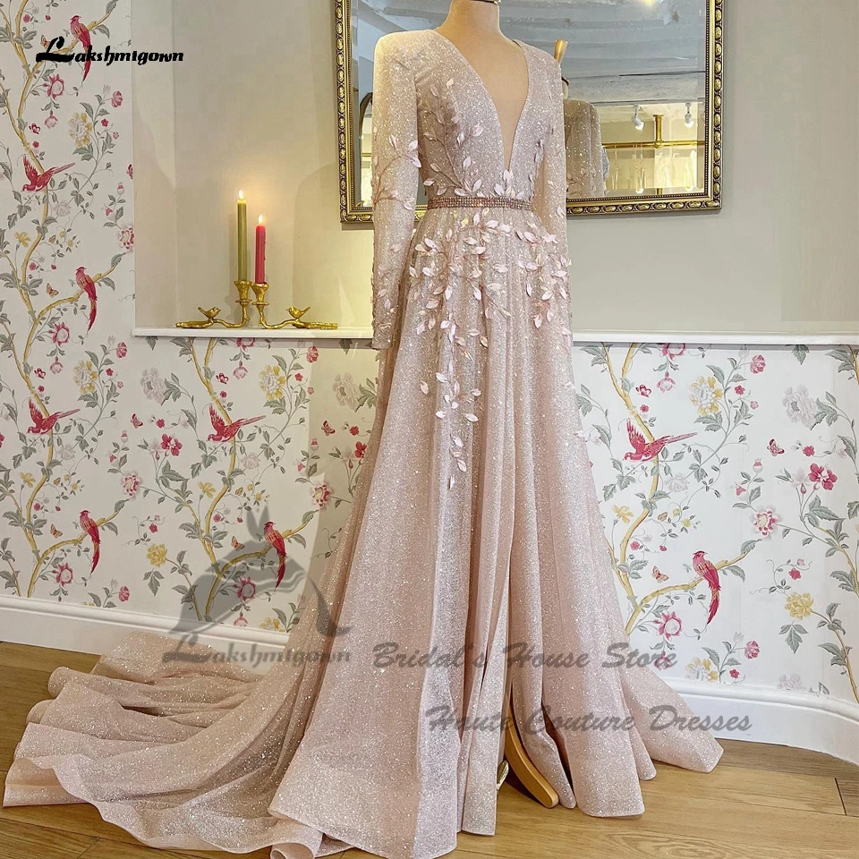 

Lakshmigown Sparkly Sequin Long Sleeve Wedding Dresses Floral Lace Boho Bridal Receipt Dinner Party Gowns 2023 Vestidos Novia