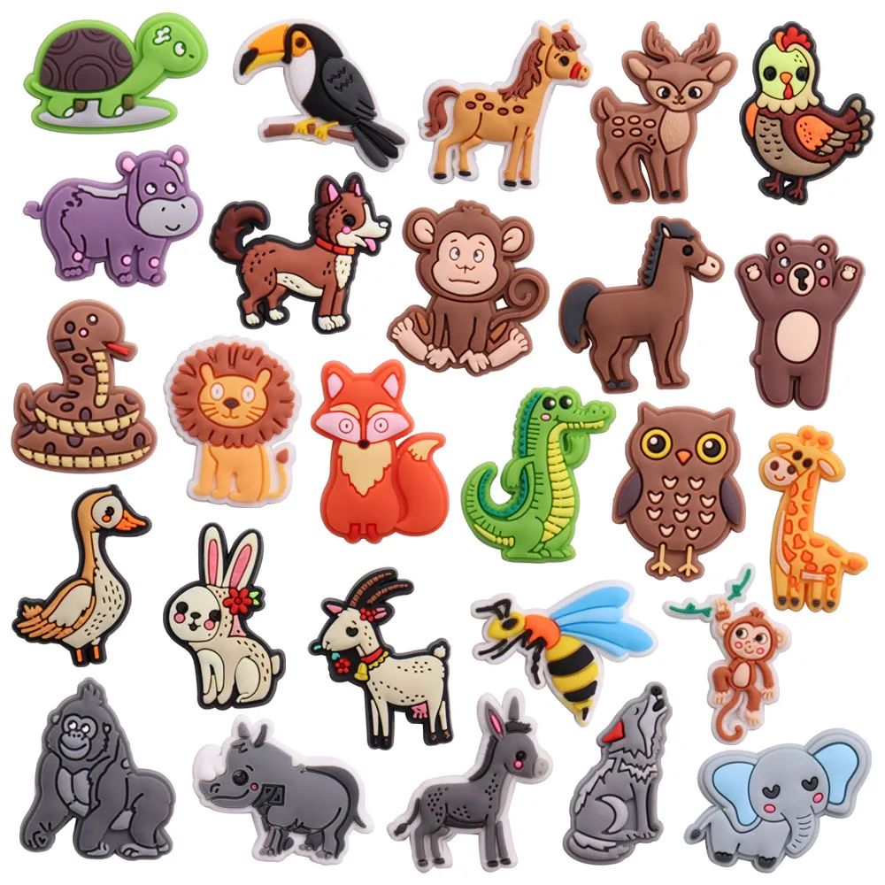 

Mix 50PCS PVC Animal Croc Jibz Bear Snake Lion Dinosaur Rabbit Goat Bee Orangutan Elephan Shoe Decoration Buckle Accessories