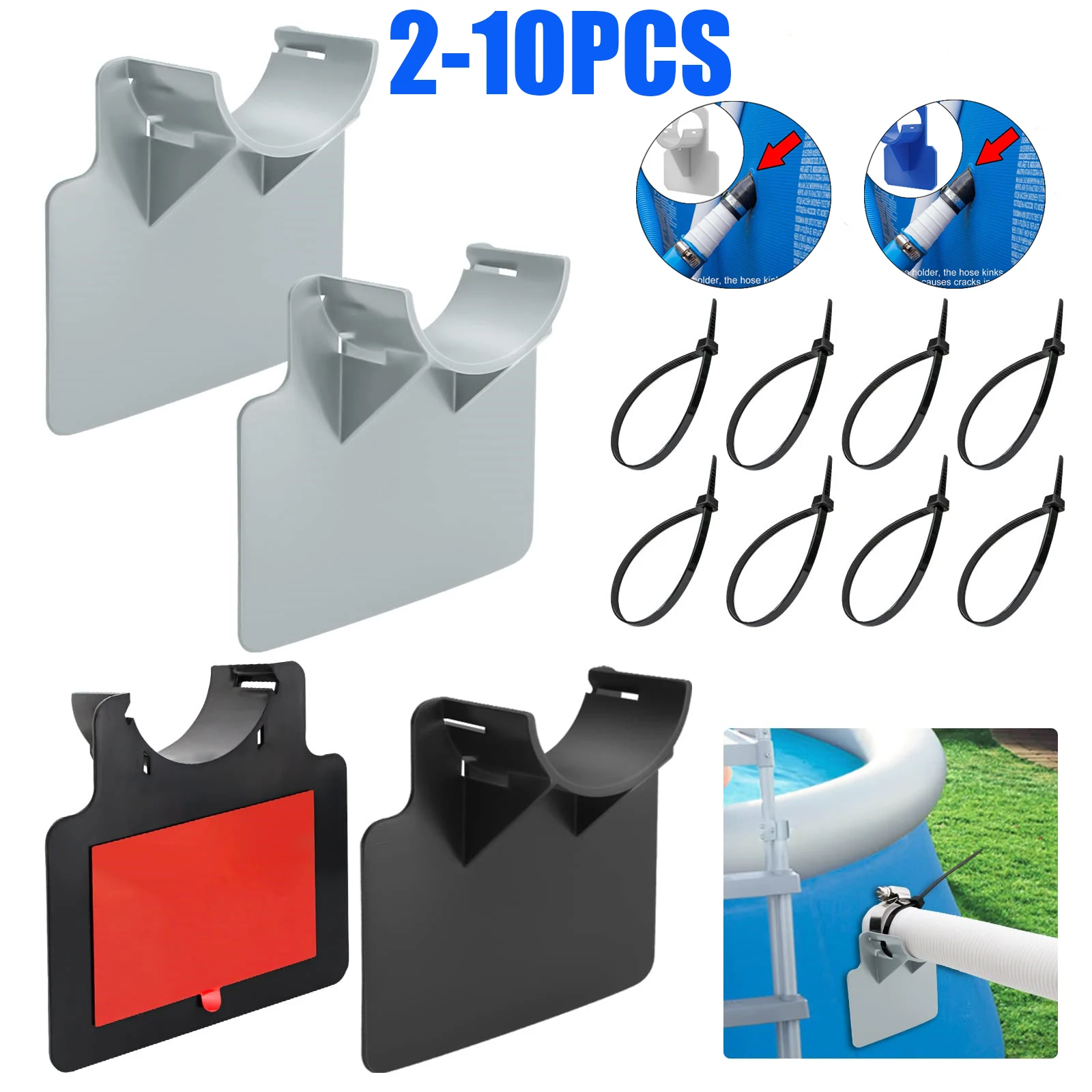 

2-10pcs Swimming Pool Pipe Fixing Holder Mount Supports for Intex Bestwa Above Ground Hose Outlet Bracket with Cable Tie