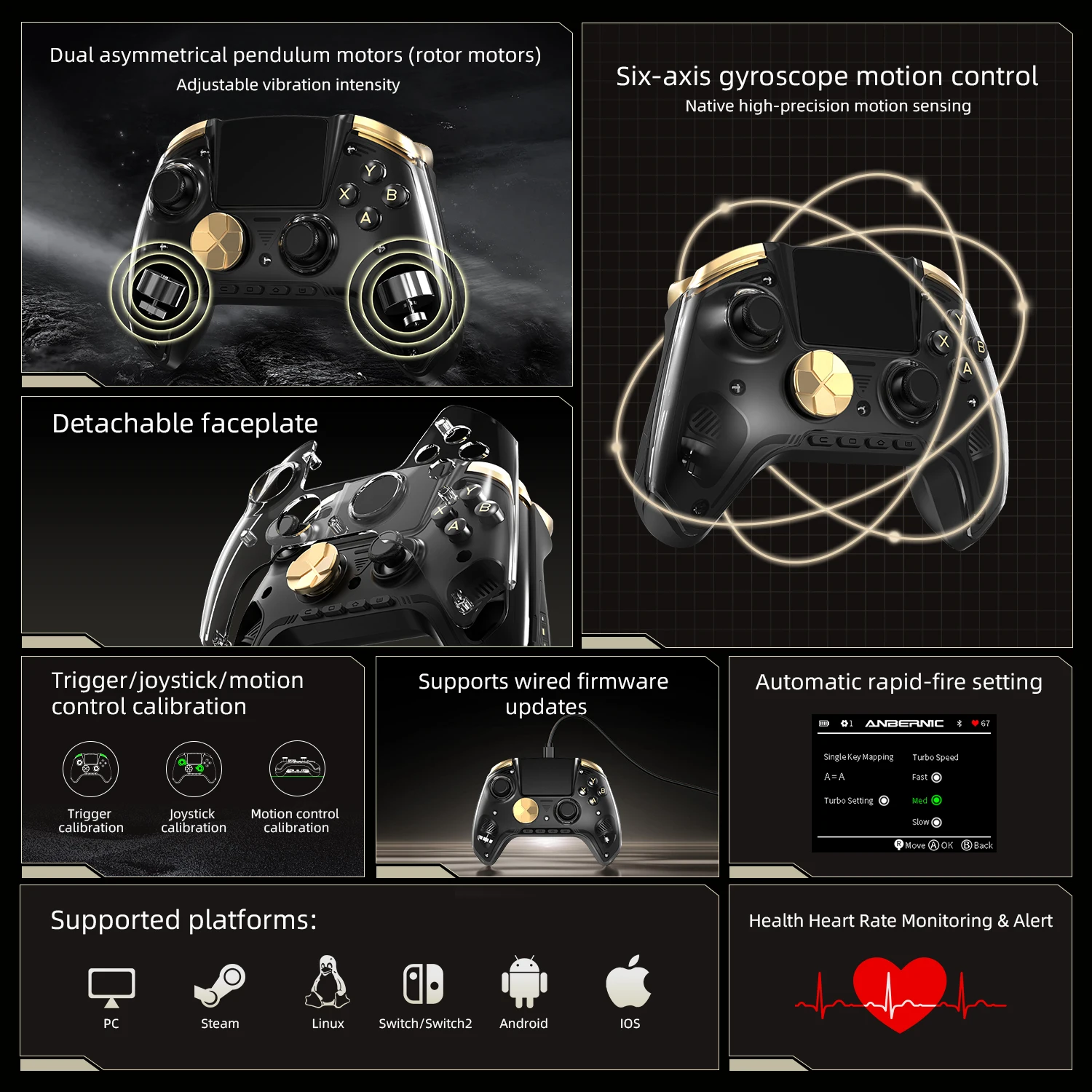 Фото Игровой контроллер ANBERNIC RG G01 для ретро-игр с датчиками Холла, Bluetooth/проводной/беспроводной геймпад XBOX для ПК, Android, iOS, Steam, Linux №5