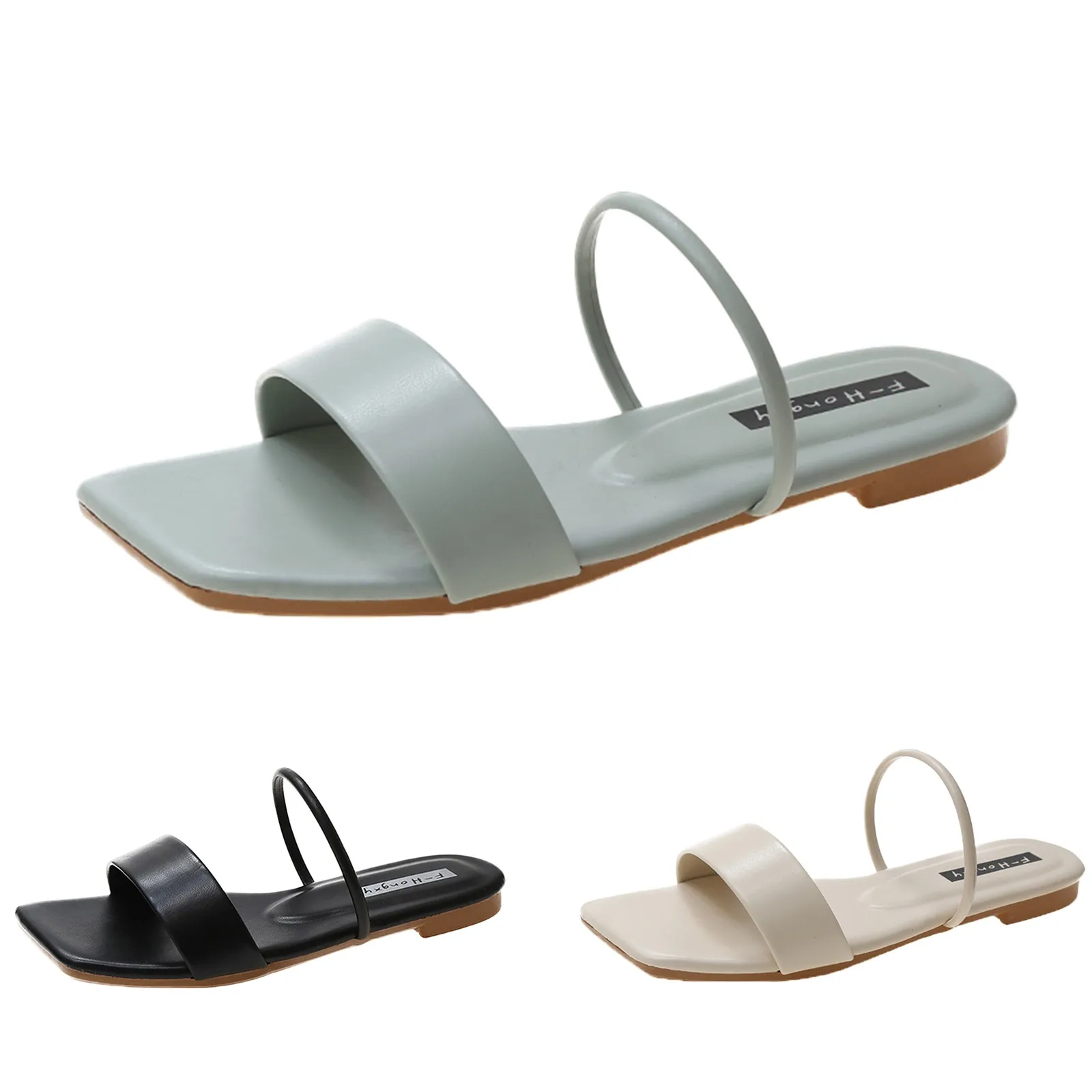 

Женские однотонные сандалии, тапочки, Новинка лета 2022, модная повседневная обувь на плоской подошве, уличная Женская Удобная пляжная одежда...