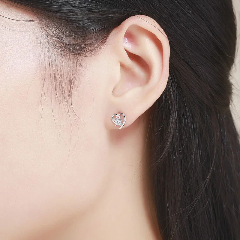 Cute Small 925 Sterling Silver Heart Set CZ Stud Earrings For Women Girls Children Kids Jewelry Orecchini Aros Aretes de mujer | Украшения