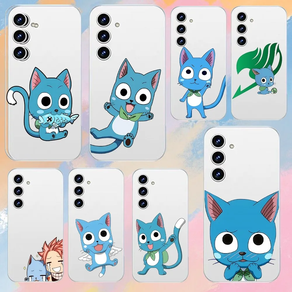 Fairy Tail Happy Cute Cat Phone Case For Samsung Galaxy A52 A12 A51 S21 Edge S22ULTRA S23 S20LITE Plus Ultra Transparent Cover