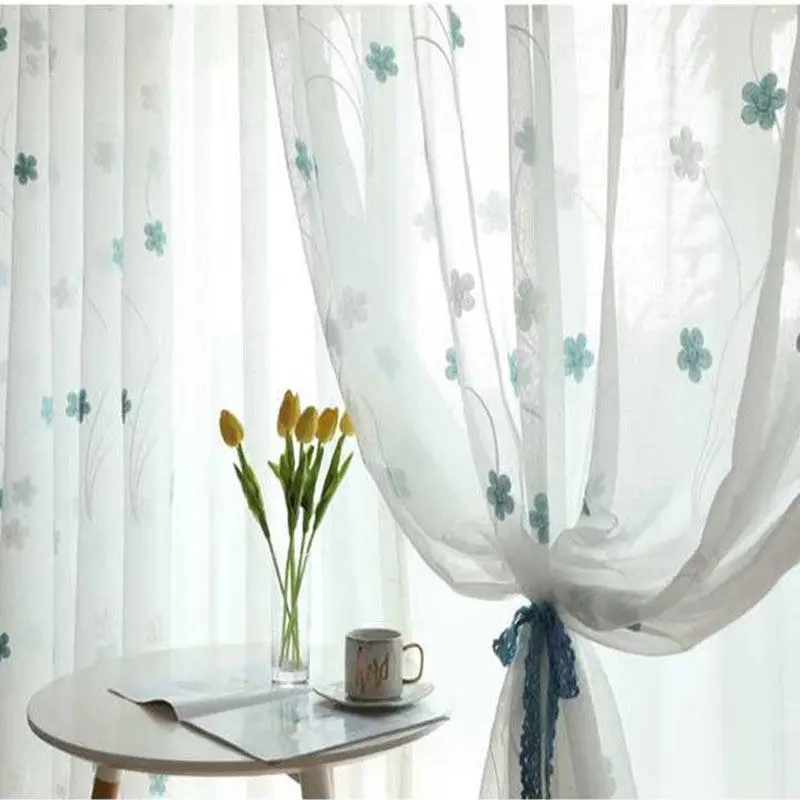 

21220-STB-Modern Beige Tulle French Retro Texture Sheer Voile Curtains for Living Room Bedroom Dining