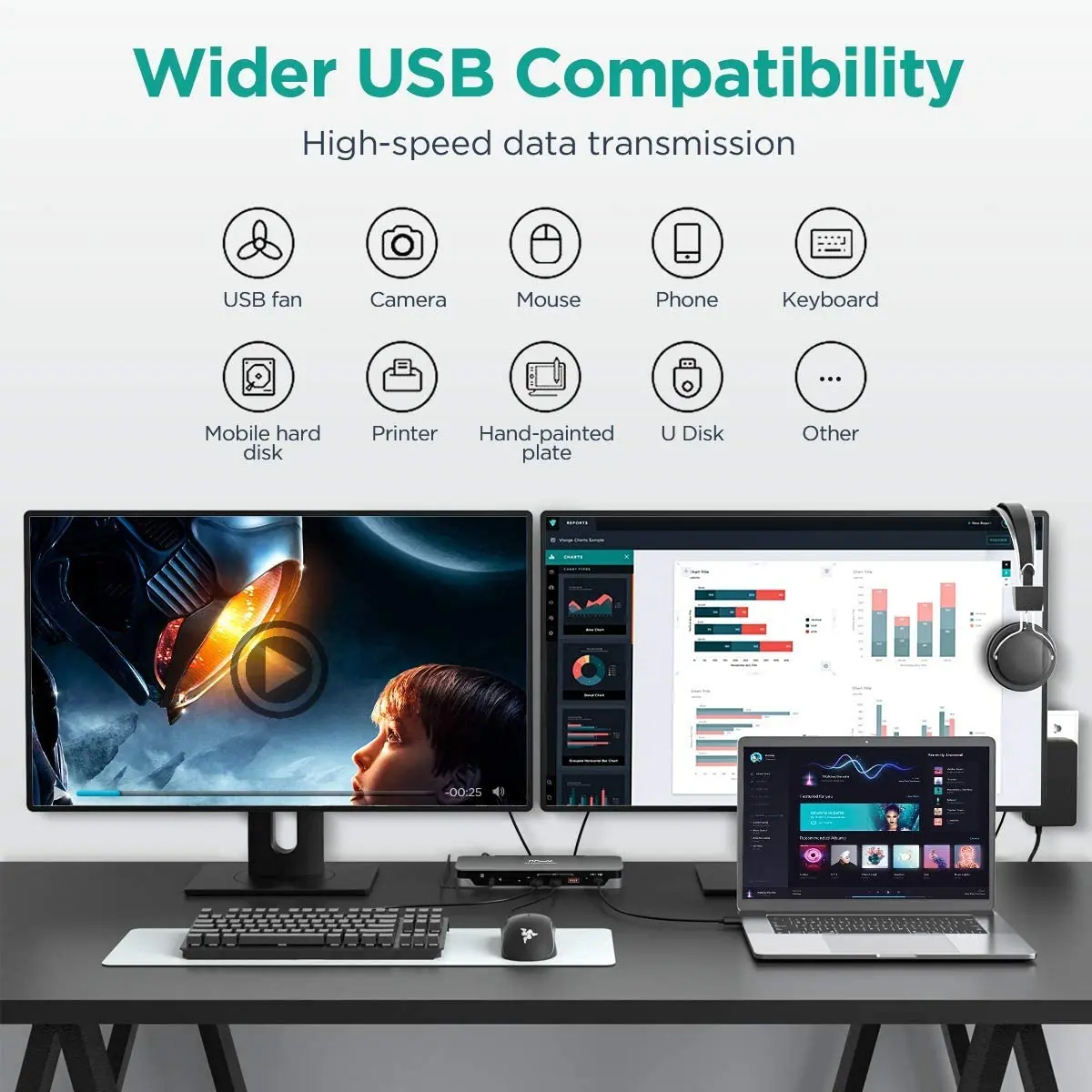 Док-станция USB C QGeeM 4-дюймовый дисплей Thunderbolt 3