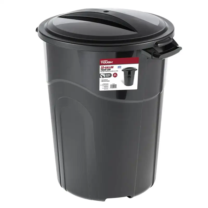 

32 Gallon Heavy Duty Plastic Garbage Can, Included Lid, Indoor/Outdoor, Black Compost bin for kitchen Trash rack Hanging kitchen