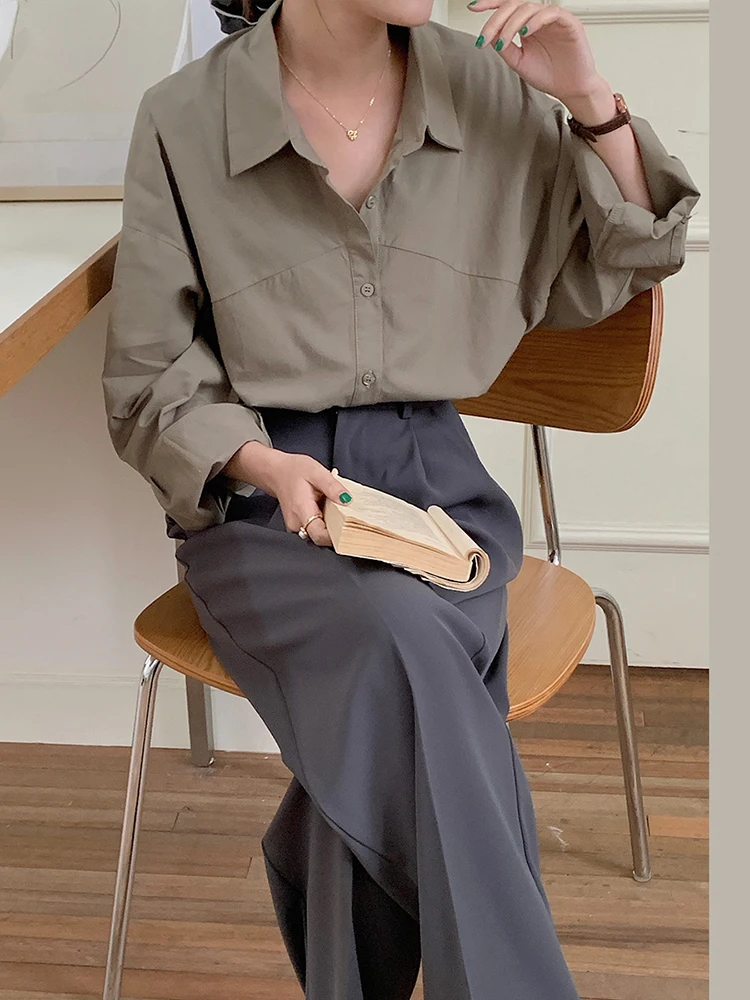 

High Quality Long Sleeve Solid Shirts for Women Spring 2023 New White Cotton Elegant Summer Blouses Button Up Loose Women Tops