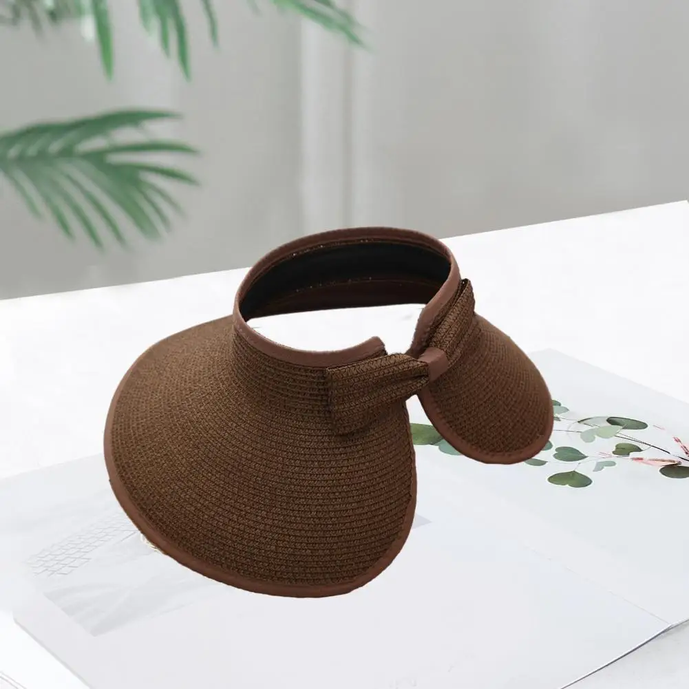 

Chic Sun Hat Back Split Washable Women Solid Color Visors Straw Hat Comfy Beach Hat Costume Accessories